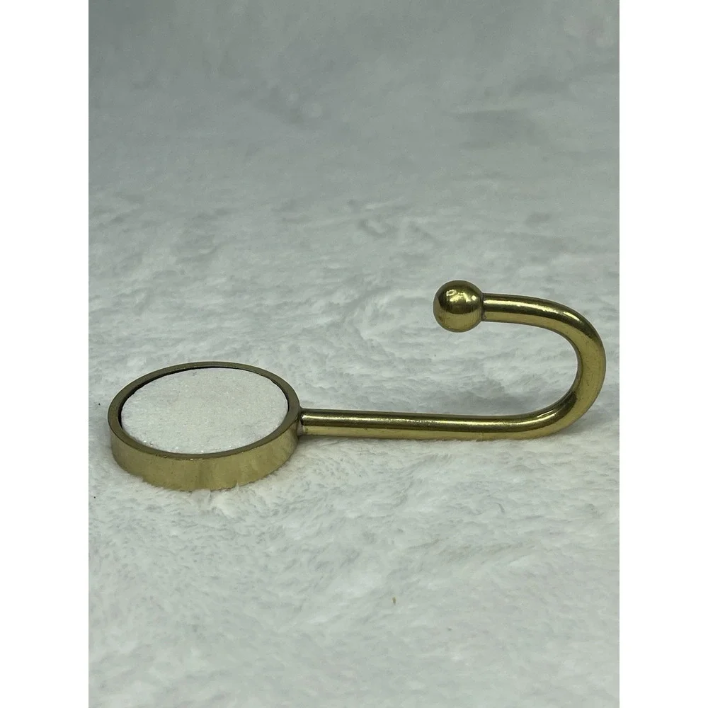 Gold Tone Wall Hooks Set 3 White Stone Inset Mid Century Modern Style